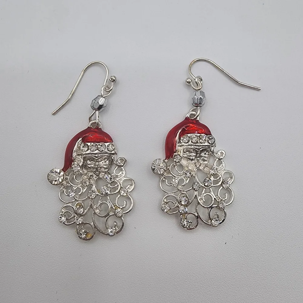 Holiday Bundle with Snowmen and Santa Earrings, Plus Sparkle Reindeer Brooch
